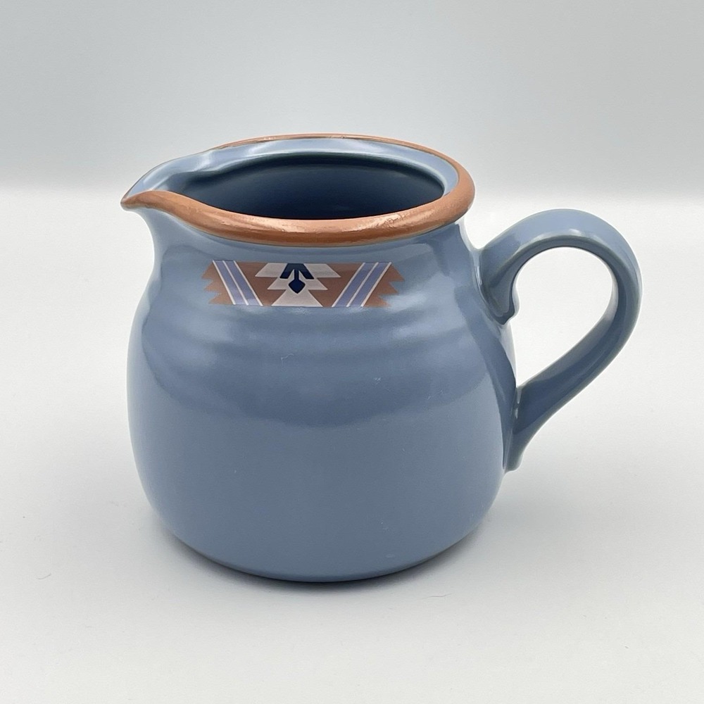 Vintage 1980s Noritake Blue Adobe Stoneware Creamer Pitcher Southwestern Aztec